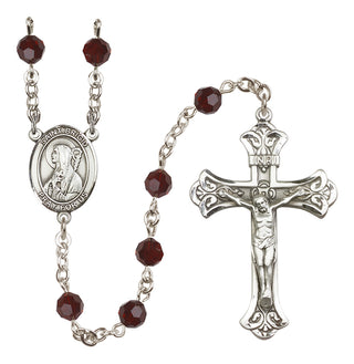 Sterling Silver 6mm Austrian Crystal Saint Brigid of Ireland Rosary in Garnet
