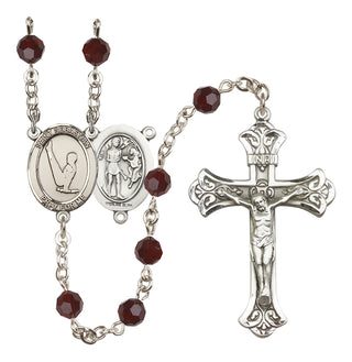 Sterling Silver 6mm Austrian Crystal Saint Sebastian/Gymnastics Rosary in Garnet