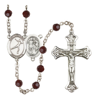 Sterling Silver 6mm Austrian Crystal Saint Sebastian/Figure Skating Rosary in Garnet