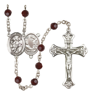 Sterling Silver 6mm Austrian Crystal Saint Cecilia / Marching Band Rosary in Garnet