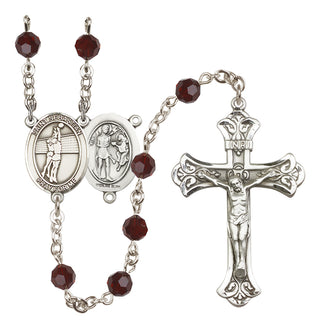 Sterling Silver 6mm Austrian Crystal Saint Sebastian / Volleyball Rosary in Garnet