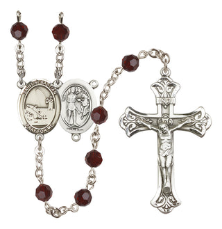 Sterling Silver 6mm Austrian Crystal Saint Sebastian / Fishing Rosary in Garnet