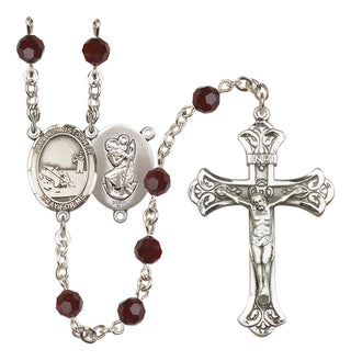 Sterling Silver 6mm Austrian Crystal Saint Christopher / Fishing Rosary in Garnet