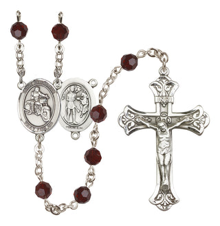 Sterling Silver 6mm Austrian Crystal Saint Sebastian / Motorcycle Rosary in Garnet