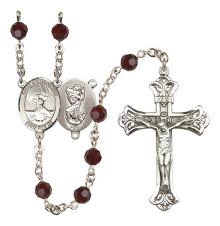 Sterling Silver 6mm Austrian Crystal Saint Christopher/Water Polo Women Rosary in Garnet