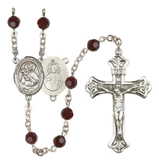 Sterling Silver 6mm Austrian Crystal Our Lady of Mount Carmel Rosary in Garnet