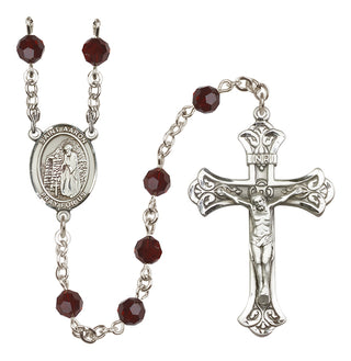 Sterling Silver 6mm Austrian Crystal Saint Aaron Rosary in Garnet