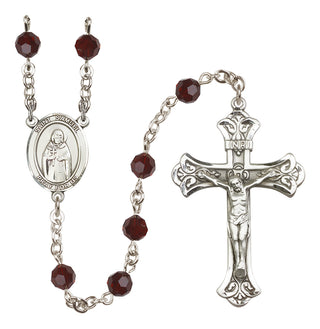 Sterling Silver 6mm Austrian Crystal Saint Samuel Rosary in Garnet