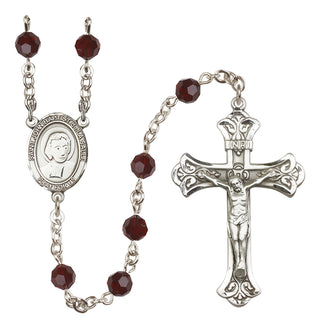 Sterling Silver 6mm Austrian Crystal Saint John Baptist de la Salle Rosary in Garnet
