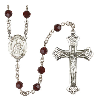 Sterling Silver 6mm Austrian Crystal Saint Angela Merici Rosary in Garnet