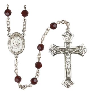 Sterling Silver 6mm Austrian Crystal Saint Joseph Freinademetz Rosary in Garnet