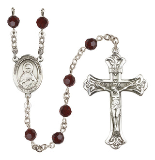 Sterling Silver 6mm Austrian Crystal Immaculate Heart of Mary Rosary in Garnet