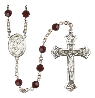 Sterling Silver 6mm Austrian Crystal Saint Dunstan Rosary in Garnet