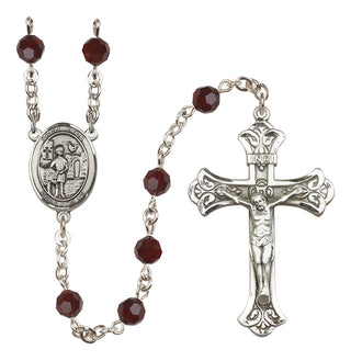 Sterling Silver 6mm Austrian Crystal Saint Vitus Rosary in Garnet