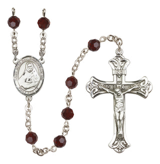 Sterling Silver 6mm Austrian Crystal Saint Rose Philippine Duchesne Rosary in Garnet