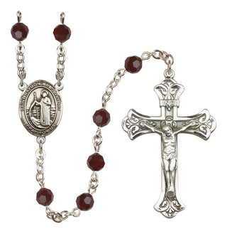 Sterling Silver 6mm Austrian Crystal Saint Raymond of Penafort Rosary in Garnet