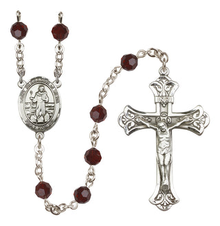 Sterling Silver 6mm Austrian Crystal Saint Bernadine of Sienna Rosary in Garnet