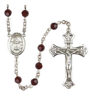 Sterling Silver 6mm Austrian Crystal Saint Daria Rosary in Garnet