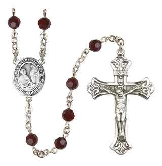 Sterling Silver 6mm Austrian Crystal Saint Mary Magdalene of Canossa Rosary in Garnet