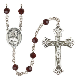 Sterling Silver 6mm Austrian Crystal Guardian Angel Protector Rosary in Garnet