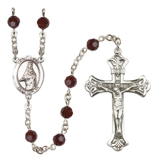 Sterling Silver 6mm Austrian Crystal Saint Emma Uffing Rosary in Garnet