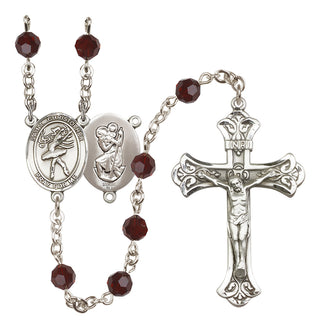 Sterling Silver 6mm Austrian Crystal Saint Christopher/Dance Rosary in Garnet