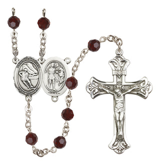 Sterling Silver 6mm Austrian Crystal Saint Sebastian / Hockey Rosary in Garnet