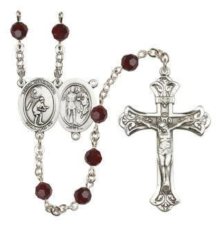 Sterling Silver 6mm Austrian Crystal Saint Sebastian / Tennis Rosary in Garnet
