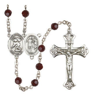 Sterling Silver 6mm Austrian Crystal Saint Sebastian/Swimming Rosary in Garnet
