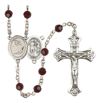 Sterling Silver 6mm Austrian Crystal Saint Sebastian/Gymnastics Rosary in Garnet