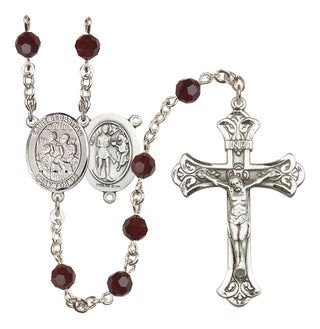 Sterling Silver 6mm Austrian Crystal Saint Sebastian / Choir Rosary in Garnet