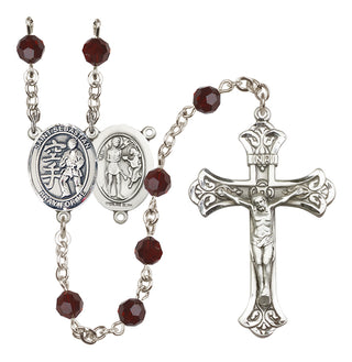 Sterling Silver 6mm Austrian Crystal Saint Sebastian/Karate Rosary in Garnet
