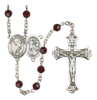 Sterling Silver 6mm Austrian Crystal Saint Sebastian/Lacrosse Rosary in Garnet