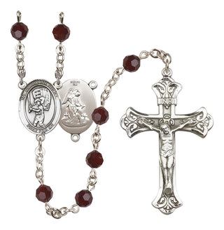 Sterling Silver 6mm Austrian Crystal Guardian Angel/Baseball Rosary in Garnet
