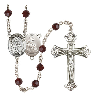 Sterling Silver 6mm Austrian Crystal Guardian Angel/Basketball Rosary in Garnet