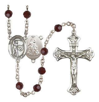 Sterling Silver 6mm Austrian Crystal Guardian Angel/Golf Rosary in Garnet