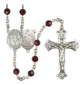 Sterling Silver 6mm Austrian Crystal Guardian Angel/Dance Rosary in Garnet
