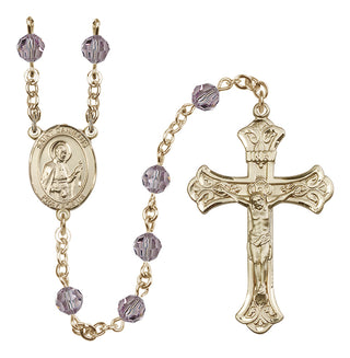 14 Karat Gold-Filled 6mm Austrian Crystal Saint Camillus of Lellis Rosary in Light Amethyst