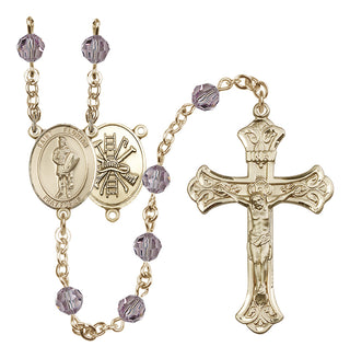 14 Karat Gold-Filled 6mm Austrian Crystal Saint Florian/Firefighter Rosary in Light Amethyst