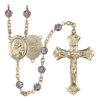14 Karat Gold-Filled 6mm Austrian Crystal Saint Joan of Arc /Coast Guard Rosary in Light Amethyst