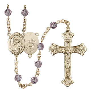 14 Karat Gold-Filled 6mm Austrian Crystal Saint Joan of Arc / Navy Rosary in Light Amethyst
