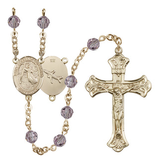 14 Karat Gold-Filled 6mm Austrian Crystal Saint Joseph of Cupertino Rosary in Light Amethyst