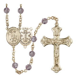14 Karat Gold-Filled 6mm Austrian Crystal Guardian Angel/1st Responders Rosary in Light Amethyst