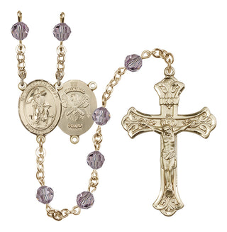 14 Karat Gold-Filled 6mm Austrian Crystal Guardian Angel / Nat'l Guard Rosary in Light Amethyst