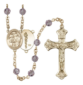 14 Karat Gold-Filled 6mm Austrian Crystal Saints Cosmas & Damian / Doctors Rosary in Light Amethyst
