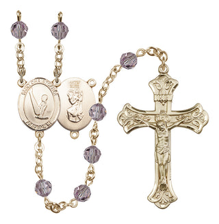 14 Karat Gold-Filled 6mm Austrian Crystal Saint Christopher/Gymnastics Rosary in Light Amethyst