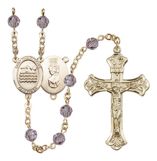 14 Karat Gold-Filled 6mm Austrian Crystal Saint Christopher/Swimming Rosary in Light Amethyst