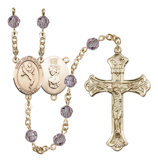 14 Karat Gold-Filled 6mm Austrian Crystal Saint Christopher/Martial Arts Rosary in Light Amethyst