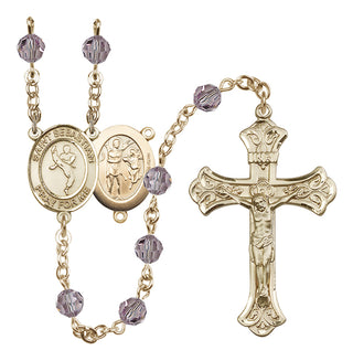 14 Karat Gold-Filled 6mm Austrian Crystal Saint Sebastian/Martial Arts Rosary in Light Amethyst