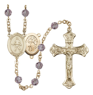 14 Karat Gold-Filled 6mm Austrian Crystal Saint Sebastian/Field Hockey Rosary in Light Amethyst